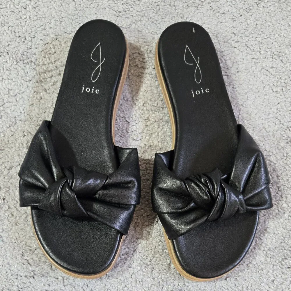 Joie Black Knot Slide Sandals Slip On Flats Dressy Neutral Vacation Whimsical